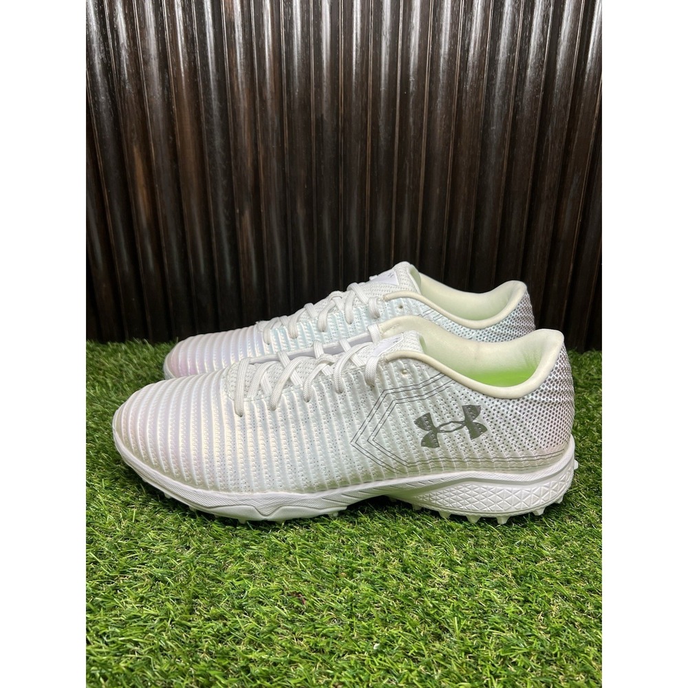 Size 13 Under Armour Blur Iridescent Turf Lacrosse Mens White Silver 6006432-100
